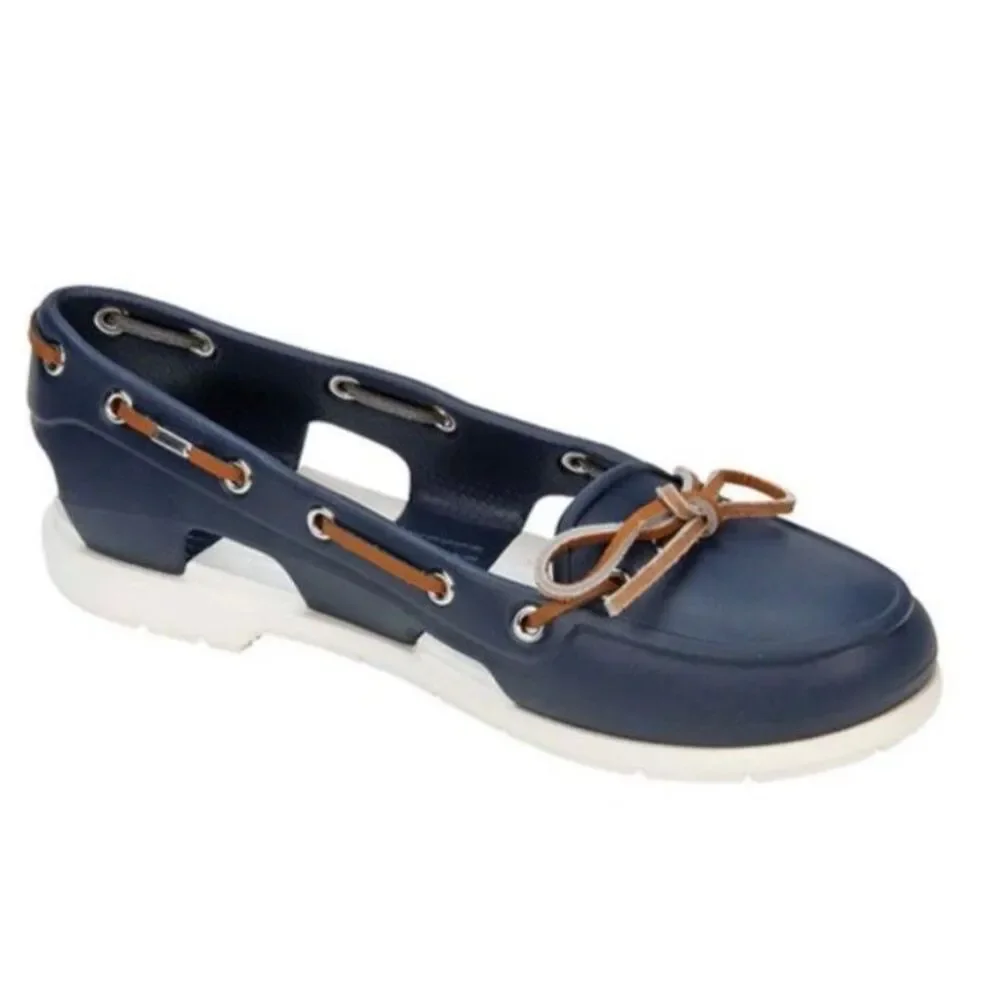 Crocs Women's Navy White Beach Line Slip-On Boat Shoes Size 9 - Picture 1 of 13